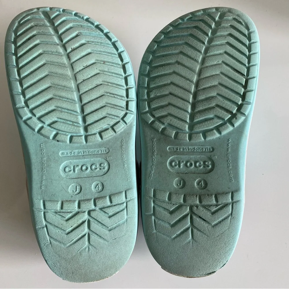 CROCS Kids Aqua Blue Clogs with Pale Pink Trim